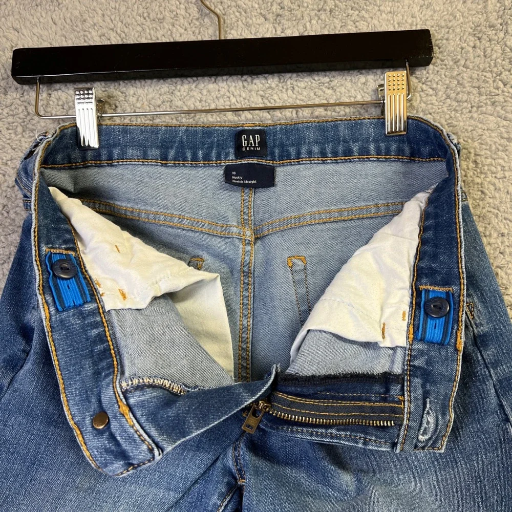 Gap Kids Jeans Boys 16 Husky Blue Denim Stretch Straight Medium Wash 358195
